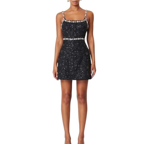 ELLIATT Adeline Tweed Mini Dress Black Rhinestone XL - Picture 1 of 10